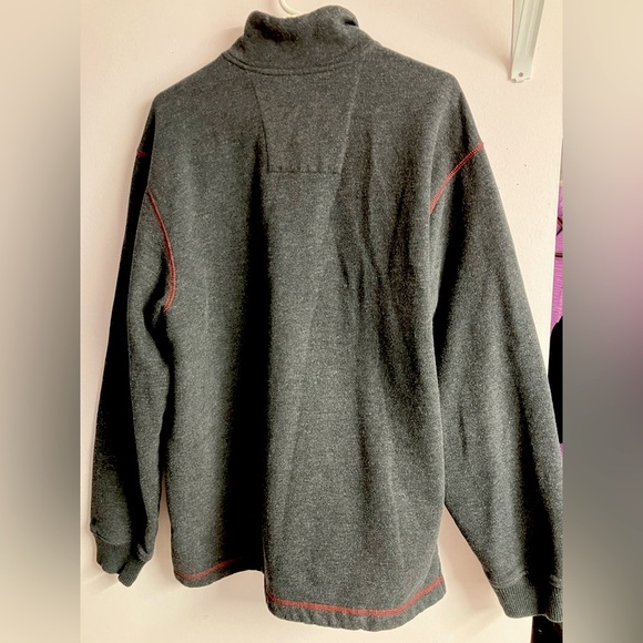 Men’s Pullover Sweatshirt, Large, Gray w Red Trim, Quarter Zipper, Arrow - Picture 2 of 6